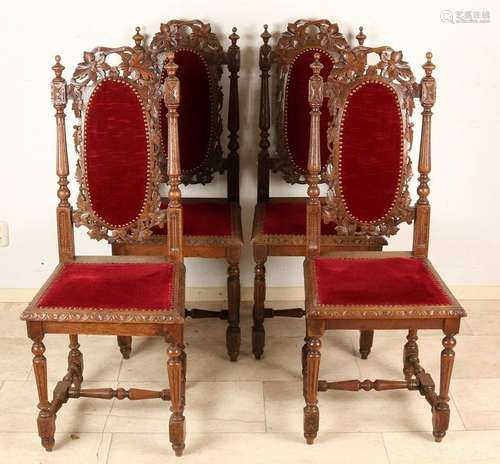 Four antique French oak chairs crossed with tendrils