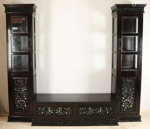 Teak inserted unit with two display cabinets. Suitable