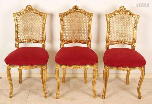 Three Italian gilt chairs in Baroque style. Second half