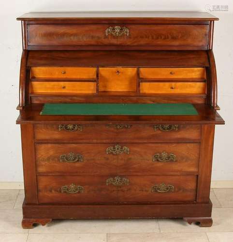 19th Century mahogany rolltop desk with brass fittings.