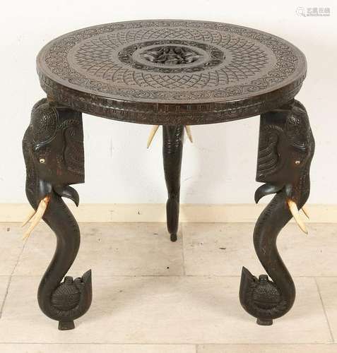 Antique wood carved elephant table legs with teeth and