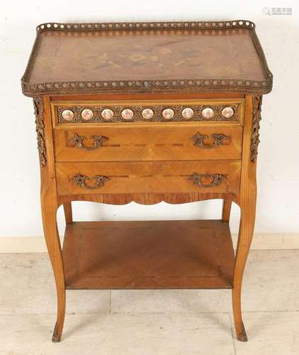 French rosewood veneered table with porcelain plaques,