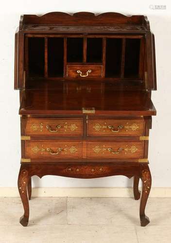 Colonial damessecretaire of tropical wood, with