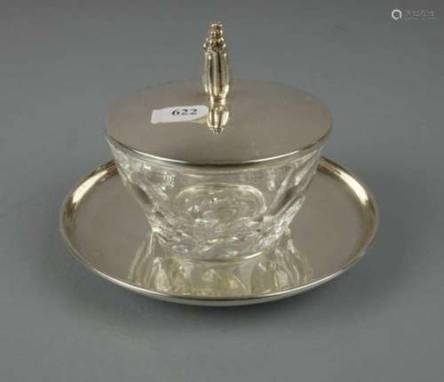 KOMPOTTIERE / MARMELADENGEFÄSS / DECKELDOSE / jam pot, 20. Jh., Silber und Glas, deutsch, 925er