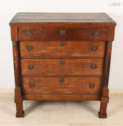 Oak four-drawer commode Empire capi count with brass,