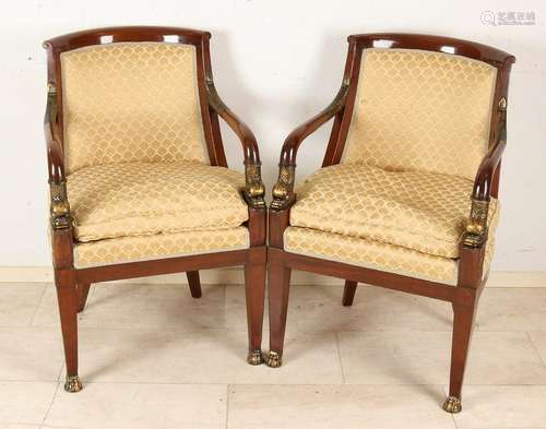 Two 19th century Empire mahogany chairs with dolphin