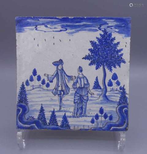 BAROCKE FLIESE / FAYENCE - FLIESE / WANDFLIESE / tile, 18. Jh., Deutschland, wohl Fulda, staffiert