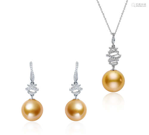 珍珠配钻石项链及耳环 （一套）