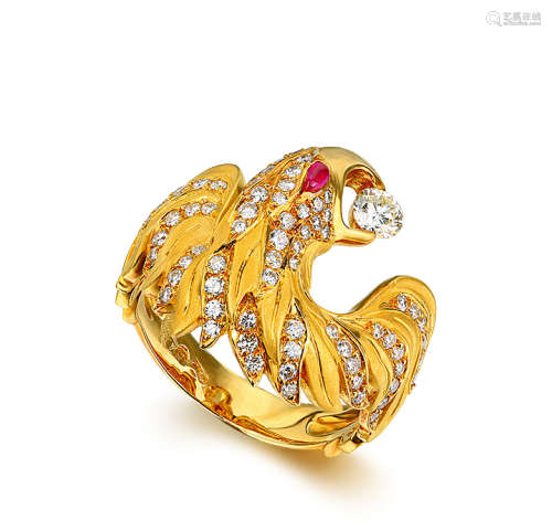 卡瑞拉·卡瑞拉设计 「鹰」钻石配红宝石戒指