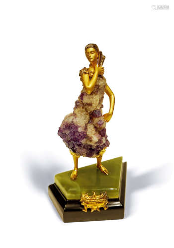 卡瑞拉·卡瑞拉设计 「la dama del abanico手拿纸扇的夫人」银鎏金宝石雕塑