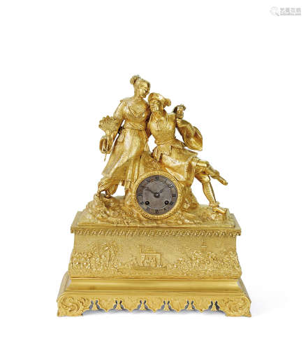 法国19世纪铜鎏金中国风人物座钟