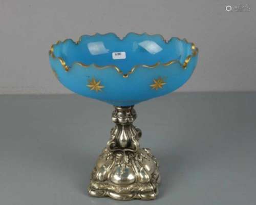 HISTORISMUS TAFELAUFSATZ / FUSSSCHALE / glas bowl on a silver stand, Glas und Silber, 750er