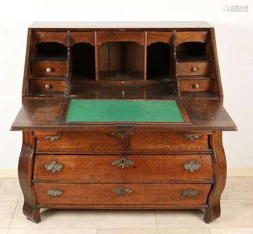 18th Century Dutch Baroque oak desk with curved front.