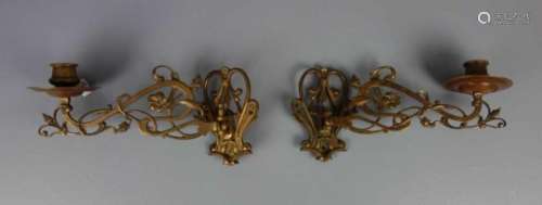 PAAR JUGENDSTIL - WANDLEUCHTER / KLAVIERLEUCHTER, art nouveau scones, bronzierter Zinkguss.