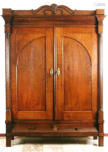 Large removable Empire oak cabinet with half-columns