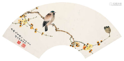 赵浩公（1881～1949）等 1943年作 桃花小鸟 镜框 设色纸本