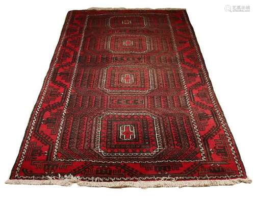 Dark red Persian rug with black / white. Size: 252 x