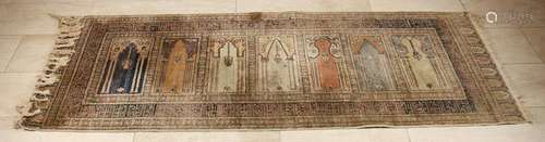 Asian long prayer rug with seven wings. Size: 228 x 85