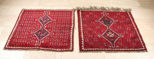 Two old red-blue Persian rugs. Size (s): 90 + 100 x 97