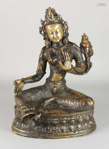 Old / antique Chinese bronze Buddha in lotus. Tibet.