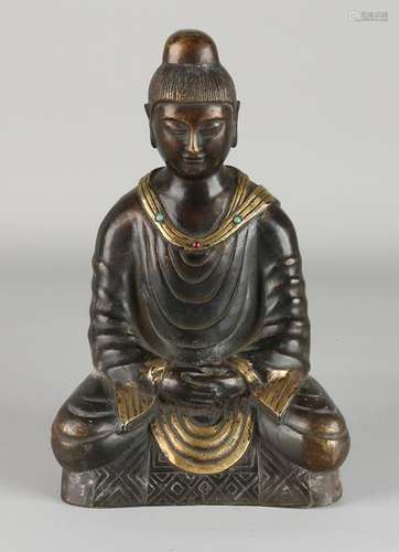 Old / antique Chinese bronze Buddha with turquoise