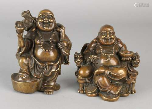 Two ancient Chinese bronze smiling Buddhas. 21st