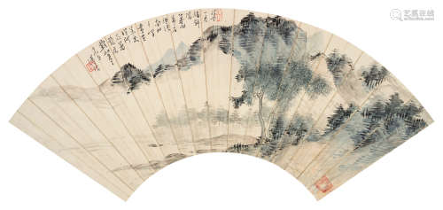 溥儒（1896～1963） 浮云千山 扇面 设色纸本