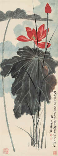 张大千（1899～1983） 1946年作 凉月芙蕖 镜框 设色纸本
