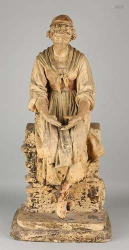 19th Century large terracotta Fig. Woman sitting on