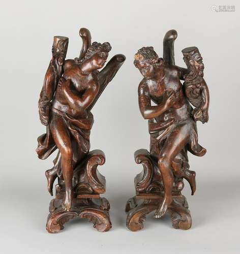 Two 17th - 18th century Italian wood inserted angel