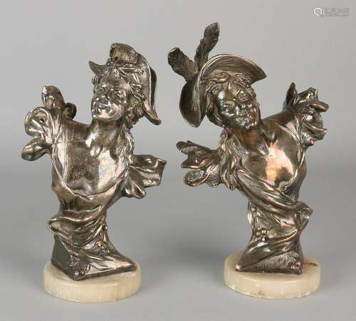 Two antique plated Art Nouveau ladies busts of