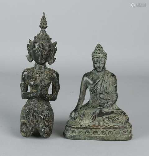 Two old / antique bronze Buddha figures. Thailand.