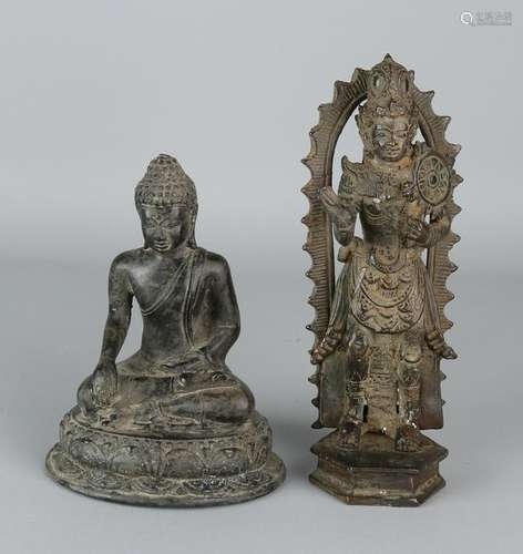 Two old / antique bronze Buddha figures. China,