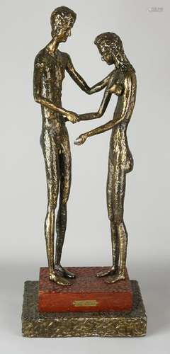 Large bronze sculpture. Naked woman and man. M. Olive.