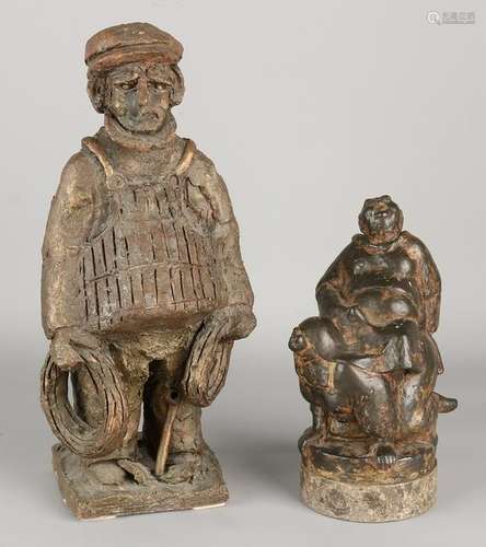 Two old / antique statues. One time monk, copper