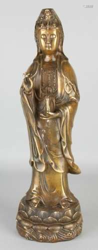 Ancient Chinese Bronze Buddha on lotus. Quan Yin. With