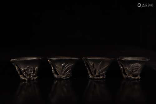 Qing dynasty chenxiang wood mei lan zhu ju cups for 4