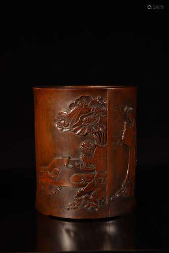 Qing dynasty bamboo carving er qiao du shu pen holder