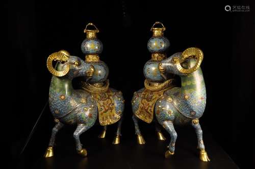 Qing dynasty cloisonne sheep censer