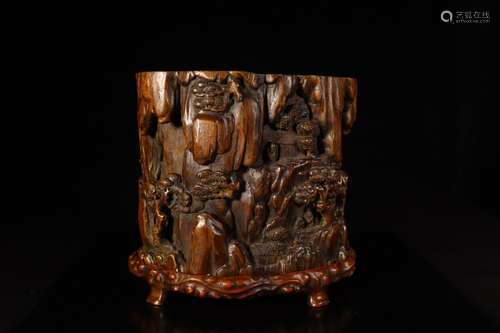 Qing dynasty chenxiang wood poem pen holder