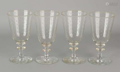 Four 18th century Baroque large glass etched with