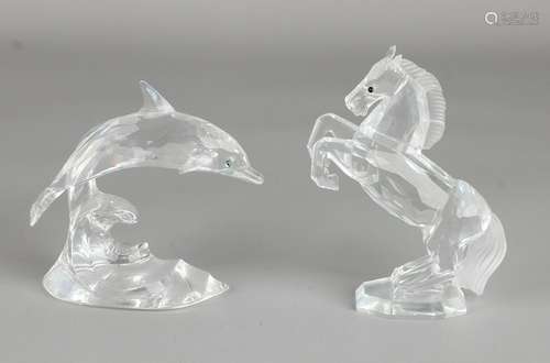 Two parts Swarovski crystal: 1x Dolphin on wave