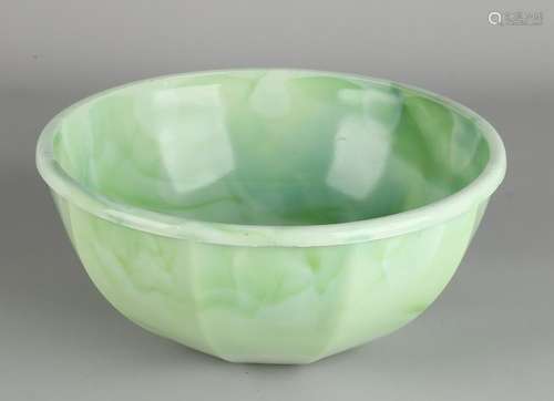 Copier Leerdam green marbled glass dish. Factory