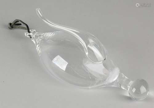 Glass storm with glass spout. with leather loop.