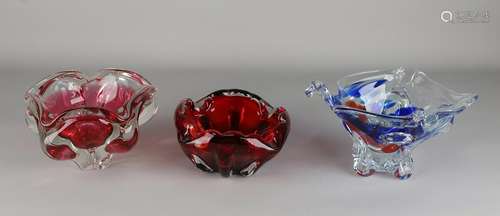 Three old Murano glass ashtrays. Second half 20th