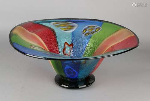 Large modern glass fruit bowl. Outside orange-red,