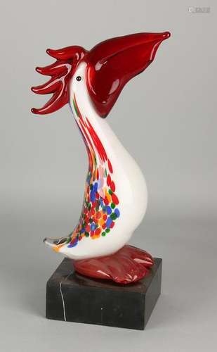 Murano-style glass art pelican on marble base. 21st