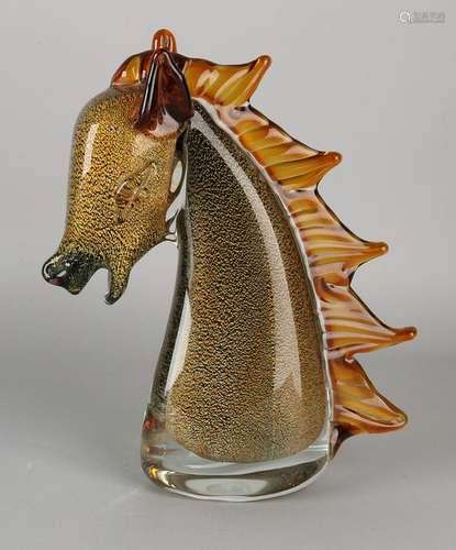 Glass art object goudfusing. Horse Head. 21st century.