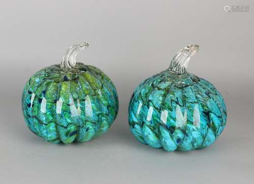 Two modern glass fusing glass pumpkins. Color: blue /