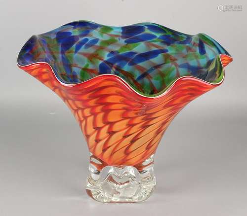 Large glass fusing art glass bowl with various colors